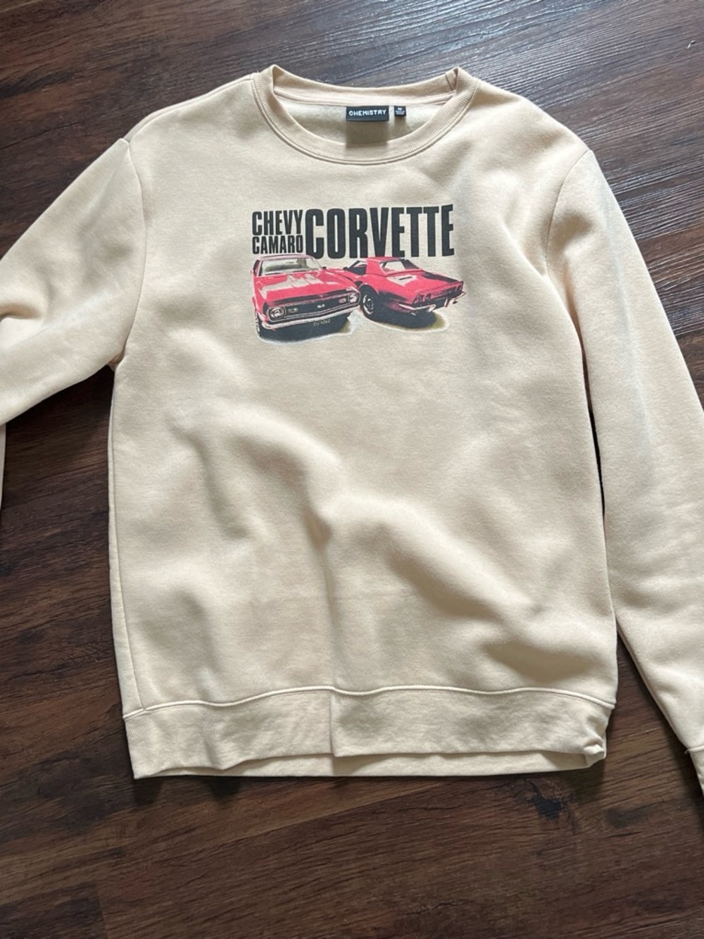 Chemistry Cream Crewneck Sweatshirt with Red Corvette Graphic